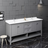 Fresca Manchester 72 Gray Traditional Double Sink Bathroom Cabinet W/ Top & Sinks