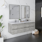 Fresca Formosa 60 Wall Hung Double Sink Modern Bathroom Cabinet W/ Top & Sinks In Ash