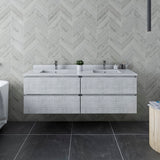 Fresca Formosa 58 Wall Hung Double Sink Modern Bathroom Cabinet In Rustic White