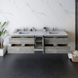Fresca Formosa 84 Wall Hung Double Sink Modern Bathroom Cabinet W/ Top & Sinks In Ash