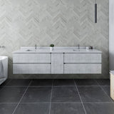 Fresca Formosa 84 Wall Hung Double Sink Modern Bathroom Cabinet W/ Top & Sinks In Rustic White