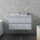 Fresca Formosa 36 Wall Hung Modern Bathroom Cabinet W/ Top & Sink In Rustic White
