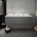 Fresca Lucera 48 Gray Wall Hung Modern Bathroom Cabinet W/ Top & Double Undermount Sinks