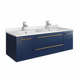 Fresca Lucera 48 Royal Blue Wall Hung Modern Bathroom Cabinet W/ Top & Double Undermount Sinks