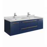 Fresca Lucera 48 Royal Blue Wall Hung Modern Bathroom Cabinet W/ Top & Double Undermount Sinks