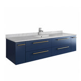 Fresca Lucera 60 Royal Blue Wall Hung Modern Bathroom Cabinet W/ Top & Single Undermount Sink