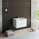 Fresca Tuscany 32 Glossy White Wall Hung Modern Bathroom Cabinet W/ Integrated Sink