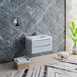 Fresca Tuscany 36 Glossy Gray Wall Hung Modern Bathroom Cabinet W/ Integrated Sink