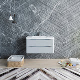 Fresca Tuscany 36 Glossy Gray Wall Hung Modern Bathroom Cabinet W/ Integrated Sink