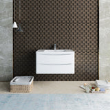 Fresca Tuscany 36 Glossy White Wall Hung Modern Bathroom Cabinet W/ Integrated Sink