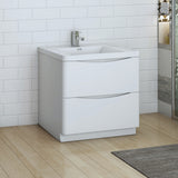 Fresca Tuscany 32 Glossy White Free Standing Modern Bathroom Cabinet W/ Integrated Sink