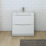 Fresca Tuscany 32 Glossy White Free Standing Modern Bathroom Cabinet W/ Integrated Sink