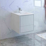 Fresca Catania 24 Glossy White Wall Hung Modern Bathroom Cabinet W/ Integrated Sink