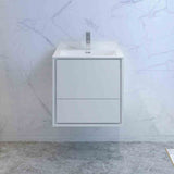 Fresca Catania 24 Glossy White Wall Hung Modern Bathroom Cabinet W/ Integrated Sink