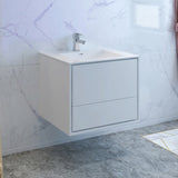 Fresca Catania 30 Glossy White Wall Hung Modern Bathroom Cabinet W/ Integrated Sink
