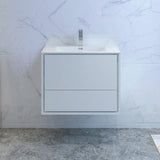 Fresca Catania 30 Glossy White Wall Hung Modern Bathroom Cabinet W/ Integrated Sink