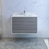 Fresca Catania 36 Glossy Ash Gray Wall Hung Modern Bathroom Cabinet W/ Integrated Sink