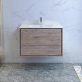 Fresca Catania 36 Rustic Natural Wood Wall Hung Modern Bathroom Cabinet W/ Integrated Sink
