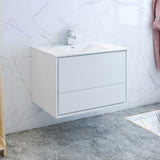 Fresca Catania 36 Glossy White Wall Hung Modern Bathroom Cabinet W/ Integrated Sink