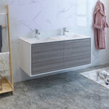 Fresca Catania 60 Glossy Ash Gray Wall Hung Modern Bathroom Cabinet W/ Integrated Double Sink