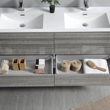 Fresca Catania 60 Glossy Ash Gray Wall Hung Modern Bathroom Cabinet W/ Integrated Double Sink