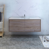 Fresca Catania 60 Rustic Natural Wood Wall Hung Modern Bathroom Cabinet W/ Integrated Single Sink