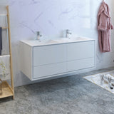 Fresca Catania 60 Glossy White Wall Hung Modern Bathroom Cabinet W/ Integrated Double Sink