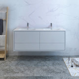 Fresca Catania 60 Glossy White Wall Hung Modern Bathroom Cabinet W/ Integrated Double Sink