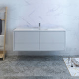 Fresca Catania 60 Glossy White Wall Hung Modern Bathroom Cabinet W/ Integrated Single Sink