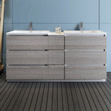 Fresca Lazzaro 72 Glossy Ash Gray Free Standing Double Sink Modern Bathroom Cabinet W/ Integrated Sinks