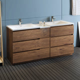 Fresca Lazzaro 72 Rosewood Free Standing Double Sink Modern Bathroom Cabinet W/ Integrated Sinks