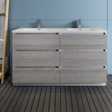 Fresca Lazzaro 60 Glossy Ash Gray Free Standing Modern Bathroom Cabinet W/ Integrated Double Sink