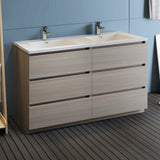 Fresca Lazzaro 60 Gray Wood Free Standing Modern Bathroom Cabinet W/ Integrated Double Sink