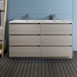 Fresca Lazzaro 60 Gray Wood Free Standing Modern Bathroom Cabinet W/ Integrated Double Sink