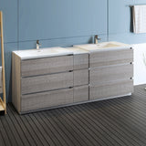 Fresca Lazzaro 84 Glossy Ash Gray Free Standing Double Sink Modern Bathroom Cabinet W/ Integrated Sinks
