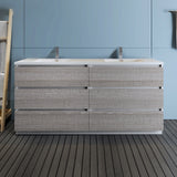 Fresca Lazzaro 72 Glossy Ash Gray Free Standing Modern Bathroom Cabinet W/ Integrated Double Sink