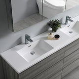 Fresca Lazzaro 72 Glossy Ash Gray Free Standing Modern Bathroom Cabinet W/ Integrated Double Sink