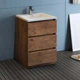 Fresca Lazzaro 24 Rosewood Free Standing Modern Bathroom Cabinet W/ Integrated Sink