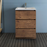 Fresca Lazzaro 24 Rosewood Free Standing Modern Bathroom Cabinet W/ Integrated Sink
