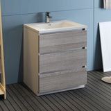 Fresca Lazzaro 30 Glossy Ash Gray Free Standing Modern Bathroom Cabinet W/ Integrated Sink