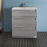 Fresca Lazzaro 30 Glossy Ash Gray Free Standing Modern Bathroom Cabinet W/ Integrated Sink
