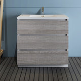 Fresca Lazzaro 36 Glossy Ash Gray Free Standing Modern Bathroom Cabinet W/ Integrated Sink