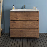 Fresca Lazzaro 36 Rosewood Free Standing Modern Bathroom Cabinet W/ Integrated Sink