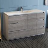 Fresca Lazzaro 60 Glossy Ash Gray Free Standing Modern Bathroom Cabinet W/ Integrated Single Sink