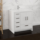 Fresca Imperia 36 Glossy White Free Standing Modern Bathroom Cabinet W/ Integrated Sink - Left Version