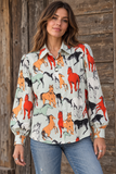 Off To The Races Horse Print Blouse - Mint