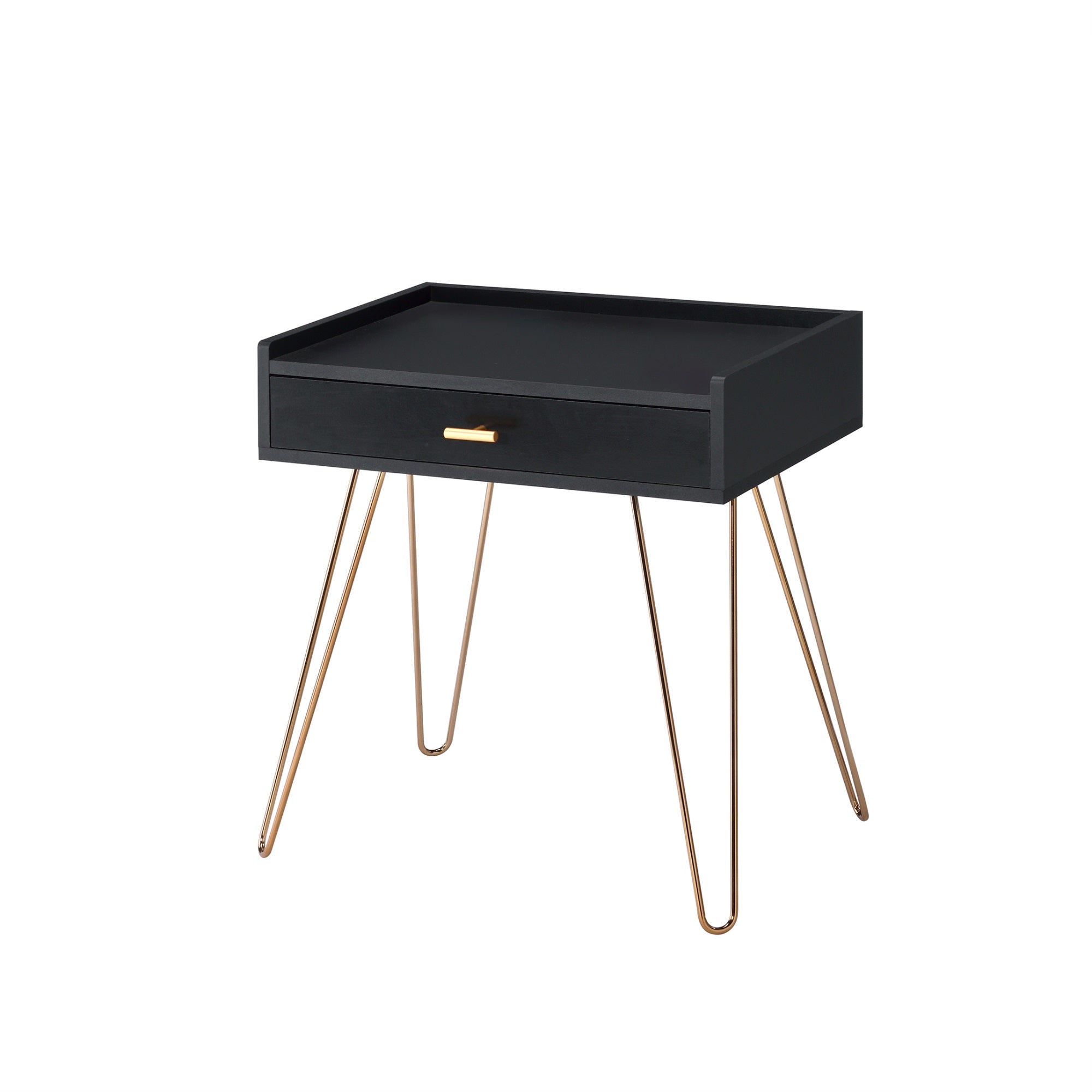 23.5 In Black Allen Mid-Century Accent Table W/ Copper Hairpin Legs