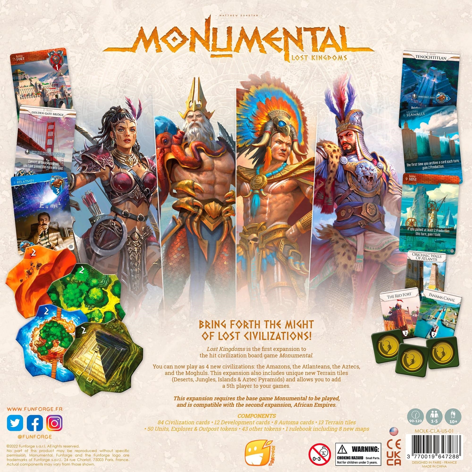 Funforge: Monumental Lost Kingdoms Expansion - Civilization & Deckbuilding Board Game, Adds A 5Th Player, Ages 10+, 1-5 Players,