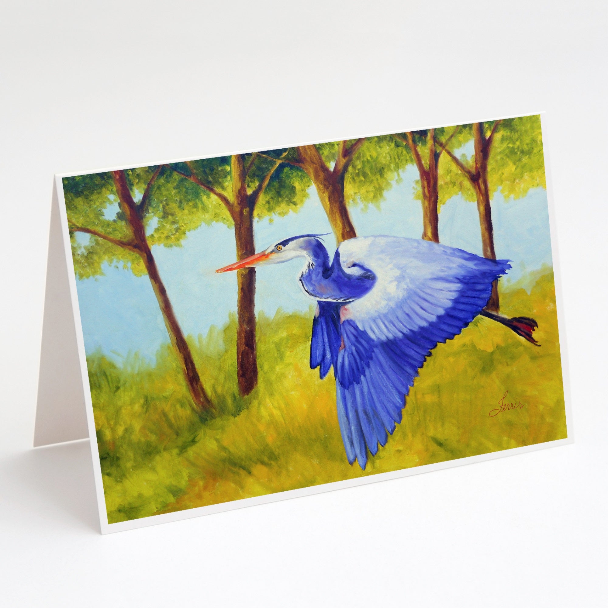 Fyling Heron By Ferris Hotard Greeting Cards And Envelopes Pack Of 8