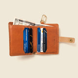 Leather Bifold Wallet with Snap & Key Ring - Natural